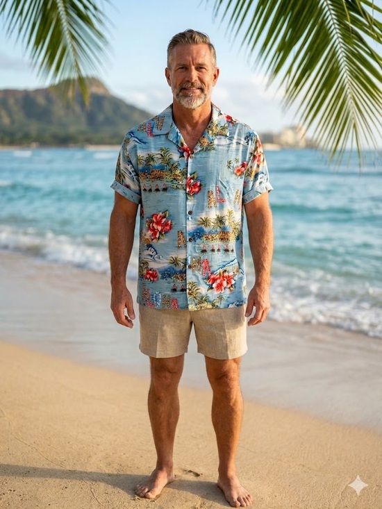 Hilo Hattie Other - The Hawaiian Original ALOHA Shirt in Vibrant Blue White Red Tropical Floral